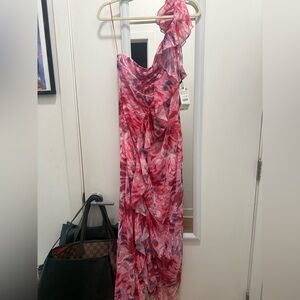 Zara One Shoulder Pink Floral Dress